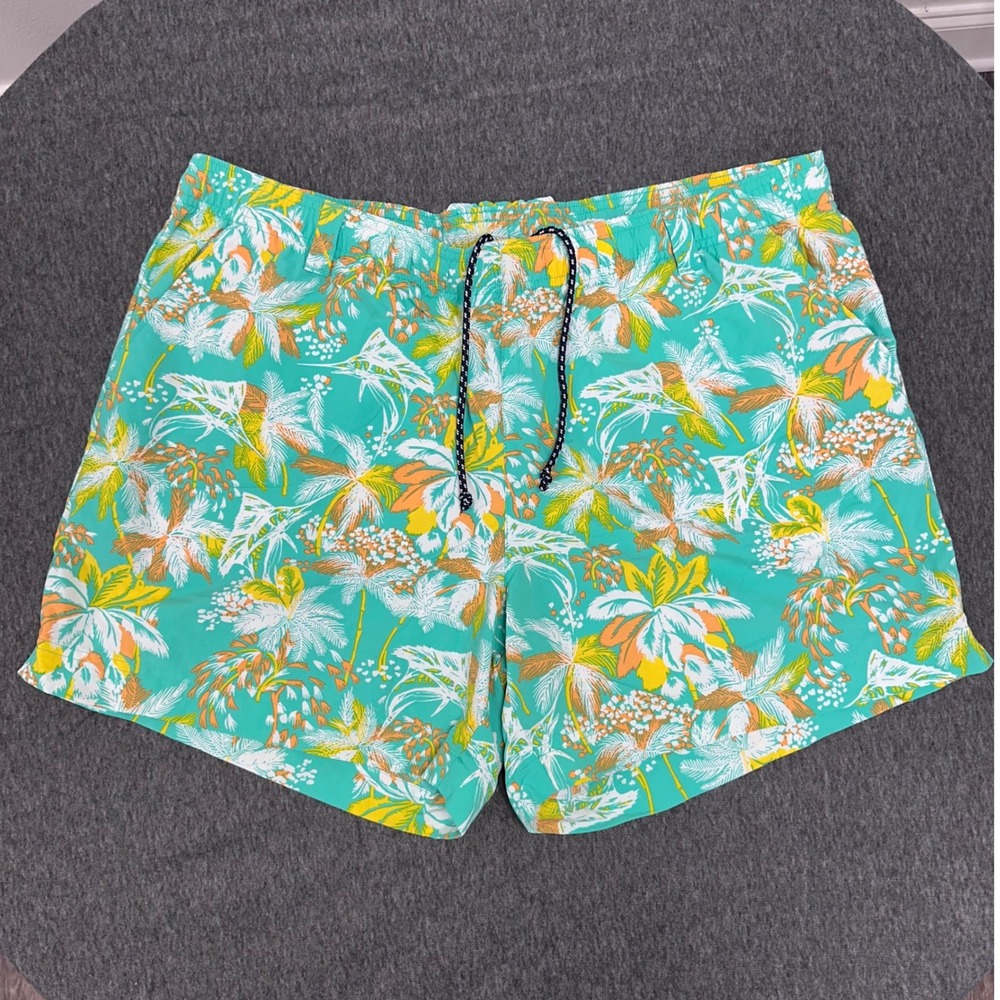 Columbia Palm Green Orange Print Swim Trunks Tropical Drawstring‎ Shorts XL